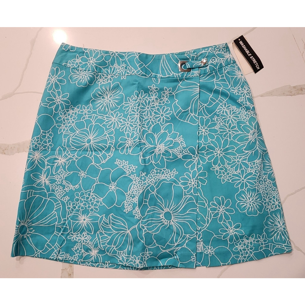 Bay Studio Turquoise Blue & White Floral Print Skort Shorts Women's 6 NWT
